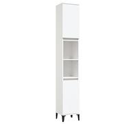vidaXL Armoire de Salle de Bain, Colonne avec 2 Étagères et 2 Compartiments, Meuble de Rangement Toilette Maison, Industriel, Blanc Bois d'Ingénierie