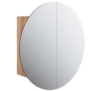 vidaXL Armoire de Salle de Bain Miroir Rond et LED Armoire de Rangement Meuble-lavabo de Toilette Maison Intérieur Chêne 47x47x17,5 cm