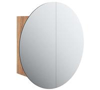 vidaXL Armoire de Salle de Bain Miroir Rond et LED Armoire de Rangement Meuble-lavabo de Toilette Maison Intérieur Chêne 40x40x17,5 cm