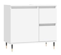 vidaXL Armoire de Salle de Bain, Placard avec Compartiment et 2 Tiroirs, Meuble de Rangement avec Pieds Toilette, Moderne, Blanc Bois d'Ingénierie