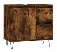 vidaXL Armoire de Salle de Bain, Placard avec Compartiment et 2 Tiroirs, Meuble de Rangement avec Pieds Toilette, Moderne, Chêne Fumé Bois d'Ingénierie