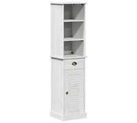 vidaXL Armoire de Salle de Bain Vigo Blanc Ancien en Bois de Pin Massif Rustique 37 x 34 x 150 cm, Super Charmante avec Ses incrustations décoratives. Les Portes à charnières sont équipées de poignée