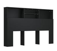 vidaXL Armoire de Tête de Lit Murale Meuble de Chambre à Coucher Tête de Lit avec Rangement Accessoire de Lit Intérieur Noir 160x19x103,5 cm