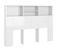 vidaXL Armoire de Tête de Lit Murale Meuble de Chambre à Coucher Tête de Lit avec Rangement Accessoire de Lit Intérieur Blanc Brillant 140x19x103,5 cm