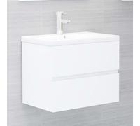 vidaXL Armoire d'Évier avec Lavabo Intégré, Meuble d'Évier avec Rangement, Armoire de Lavabo de Toilette Salle de Bain, Blanc Bois d'Ingénierie