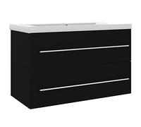 vidaXL Armoire d'Evier avec Lavabo Intégré Meuble de Salle de Bain Armoire de Rangement avec Vasque Toilette Intérieur Noir Bois d'Ingénierie