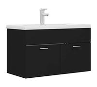 vidaXL Armoire d'Evier avec Lavabo Intégré Placard de Salle de Bain Armoire de Rangement Meuble de Rangement Toilette Intérieur Noir Aggloméré