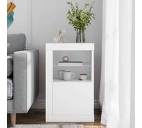 vidaXL Armoire Latérale avec Éclairage LED, Meuble de Rangement avec Étagère en Verre, Buffet de Salon Intérieur, Moderne, Blanc Bois d'Ingénierie