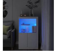vidaXL Armoire latérale 836623 – éclairage LED, étagère en verre, blanc bois d'ingénierie