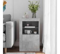 vidaXL Armoire latérale moderne – LED, étagère en verre, bois d'ingénierie, gris béton