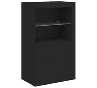 vidaXL Armoire Latérale avec Lumières LED, Meuble de Rangement avec Étagère en Verre, Buffet de Salon Intérieur, Moderne, Noir Bois d'Ingénierie