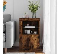vidaXL Armoire Latérale avec Lumières LED, Meuble de Rangement avec Étagère en Verre, Buffet de Salon Intérieur, Moderne, Chêne Fumé Bois d'Ingénierie