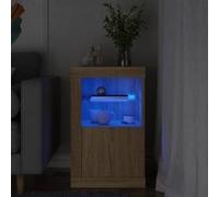 vidaXL Armoire Latérale avec Lumières LED, Meuble de Rangement avec Étagère en Verre, Buffet de Salon Intérieur, Moderne, 836634 Marron G
