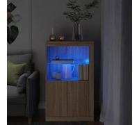vidaXL Armoire Latérale avec Lumières LED, Meuble de Rangement avec Étagère en Verre, Buffet de Salon Intérieur, Moderne, 836625 Marron G