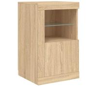vidaXL Armoire Latérale avec Lumières LED, Meuble de Rangement avec Étagère en Verre, Buffet de Salon Intérieur, Moderne, Chêne Sonoma