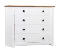 vidaXL Pin Armoire Latérale Buffet Commode Table de Chevet Table de Nuit Armoire de Rangement avec 4 Tiroirs Chambre à Coucher Blanc 80x40x73 cm