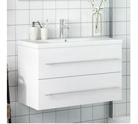 vidaXL Armoire lavabo de salle de bain avec bassin intégré, meuble sous-évier moderne Blanc
