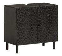 vidaXL Armoire Lavabo de Salle de Bain, Meuble d'Évier avec Pieds, Armoire sous Vasque avec Rangement Toilette, Moderne, Noir Bois Massif de Manguier