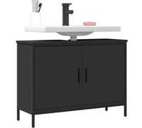 vidaXL Armoire Lavabo de Salle de Bain, Meuble d'Évier avec Rangement, Armoire sous Vasque Toilette, Moderne, Noir Bois d'Ingénierie