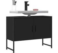 vidaXL Armoire Lavabo de Salle de Bain, Placard sous Vasque avec Porte, Meuble de Rangement, Organisateur de Toilette Intérieur, Noir Bois d'Ingénierie