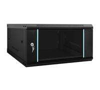 vidaXL Armoire murale réseau avec serrures en acier noir, 600 x 350 mm, finition mate, porte en verre verrouillable et panneaux latéraux amovibles.