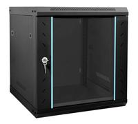vidaXL Armoire réseau avec serrures en acier noir, 530 x 600 mm, rectangulaire, finition mate, portes en verre trempé, parois latérales amovibles, poignée de verrouillage, capacité de charge jusqu'à