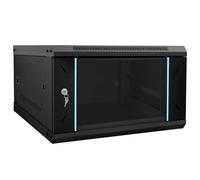 vidaXL Armoire réseau en acier noir 530 x 600 x 300 mm avec porte en verre de sécurité, panneaux amovibles et finition mate, idéale pour le stockage réseau de bureau.