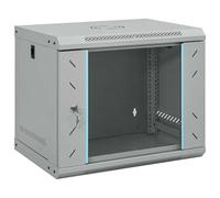 vidaXL Armoire réseau industrielle avec verrous gris 530 x 450 mm, en acier mat, IP20, 9U, avec porte en verre trempé, loquet, poignées, montage mural.