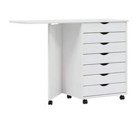 vidaXL Armoire roulante avec Bureau Moss Blanc Bois de pin Solide, Commode, Armoire à tiroirs, Armoire de Rangement Bureau, classeur