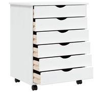 vidaXL Armoire roulante avec tiroirs MOSS blanc bois de pin solide, commode, armoire à tiroirs, armoire de rangement bureau, classeur