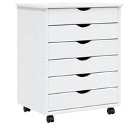 vidaXL Armoire roulante avec tiroirs MOSS blanc bois de pin solide, commode, armoire à tiroirs, armoire de rangement bureau, classeur