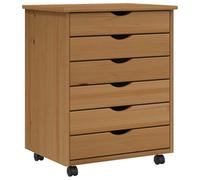 vidaXL Armoire roulante avec tiroirs MOSS bois de pin marron miel, commode, armoire à tiroirs, armoire de rangement bureau, classeur