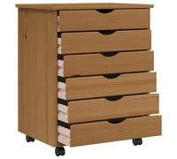 vidaXL Armoire roulante avec tiroirs MOSS bois de pin marron miel, commode, armoire à tiroirs, armoire de rangement bureau, classeur