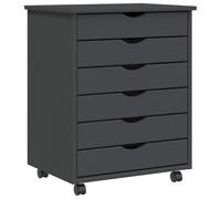 vidaXL Armoire roulante avec tiroirs MOSS gris bois de pin solide, commode, armoire à tiroirs, armoire de rangement bureau, classeur
