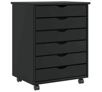 vidaXL Armoire roulante avec tiroirs Moss Noir Bois de pin Solide, Commode, Armoire à tiroirs, Armoire de Rangement Bureau, classeur