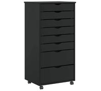 Vidaxl Armoire Roulante Avec Tiroirs Moss Noir Bois De Pin Solide Marron