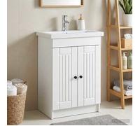 vidaXL Armoire sous évier de Salle de Bain Blanc 56 x 37,5 x 81 cm, Meuble de Salle de Bain Moderne, Rangement Pratique, Bois Ingénieré, Design Minimaliste et Fonctionnel