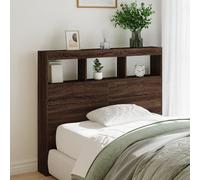 vidaXL Armoire Tête de Lit avec LED, Panneau de Lit avec Compartiment, Tête de Lit avec Armoire, Meuble de Chambre à Coucher, Chêne Marron