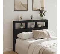 vidaXL Armoire Tête de Lit avec LED, Tête de Lit avec Compartiment, Meuble de Rangement Chambre à Coucher, Accessoire de Lit, Noir 140x17x102 cm