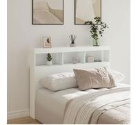 vidaXL Armoire Tête de Lit avec LED, Tête de Lit avec Compartiment, Meuble de Rangement Chambre à Coucher, Accessoire de Lit, Blanc 140x17x102 cm