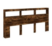 vidaXL Armoire Tête de Lit avec LED, Tête de Lit avec Compartiment, Meuble de Rangement Chambre à Coucher, Accessoire de Lit, Chêne Fumé 200x17x102 cm