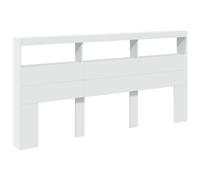 vidaXL Armoire Tête de Lit avec LED, Tête de Lit avec Compartiment, Meuble de Rangement Chambre à Coucher, Accessoire de Lit, Blanc 200x17x102 cm