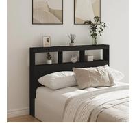 vidaXL Armoire Tête de Lit avec LED, Tête de Lit avec Compartiment, Meuble de Rangement Chambre à Coucher, Accessoire de Lit, Noir 140x17x102 cm