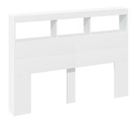 vidaXL Armoire Tête de Lit avec LED, Tête de Lit avec Compartiment, Meuble de Rangement Chambre à Coucher, Accessoire de Lit, Blanc 140x17x102 cm