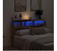 vidaXL Armoire tête de lit avec LED vieux bois 160x17x102 cm, tête de lit, tête de lit à LED, armoire de chambre à coucher 863131