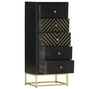 Vidaxl Armoire ¿¿ Tiroirs Noir Et Dor¿¿ 45x30x105 Cm Bois De Manguier Noir