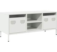 vidaXL Meuble TV Blanc 101,5x39x43,5 cm Acier laminé à Froid, Support TV, Buffet TV, Armoire HiFi, Banc TV, Armoire en métal, Meuble multimédia