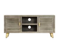 vidaXL Armoire TV en bois massif de mangue gris avec laiton 110x30x48 cm