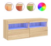 Meuble TV Mural avec Lumières LED, Armoire de Télévision Suspendue, Meuble Télé Flottant, Moderne, Chêne Sonoma Bois d'Ingénierie