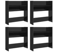 Vidaxl Armoires À Chaussures Murales 4 Pcs Noir Brillant 60x18x60 Cm Noir